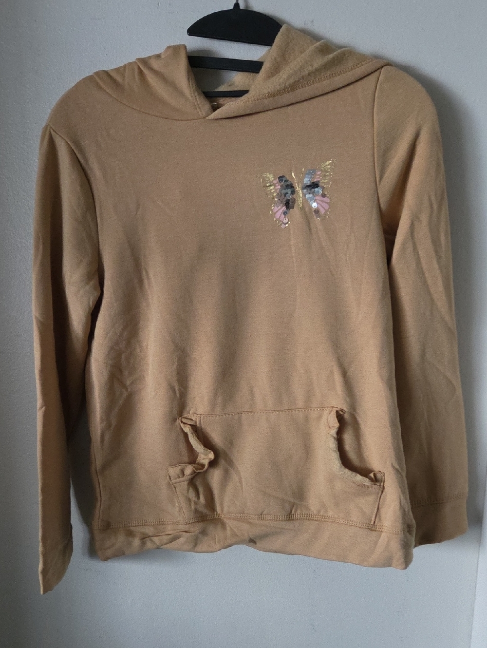 btween Tan Hoodie with Sequin Butterfly